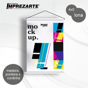 Banner Lona 440g Personalizado 4x0 Impressão solvente UltraChrome GS3 Epson Bastão madeira, cordão e ponteiras 